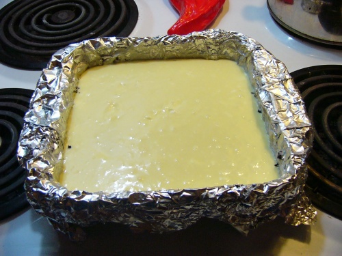 Bake in preheated oven for about 40 minutes. Turn oven off, let cheesecake set for 10 minutes in the warm oven. Remove and freeze or refrigerate until fully set.